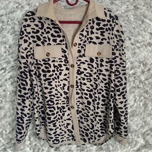 Animal Print Button-Up Shirt Jacket in Cream and Black